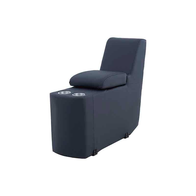 Sala Enzo III deurope.com.mx, módulo azul cobalto de piel y leather touch, con consola y diseño moderno, frente de 35 cm de alto.