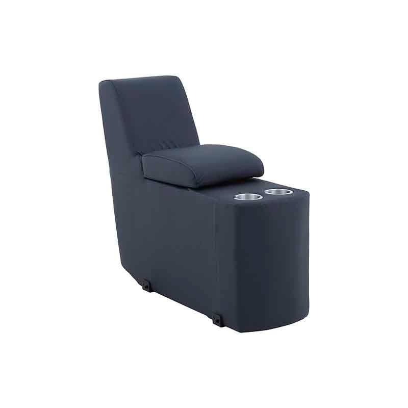 Sala Enzo III deurope.com.mx, modular en azul cobalto con piel y leather touch, consola moderna con dimensiones de 35x85x100 cm.