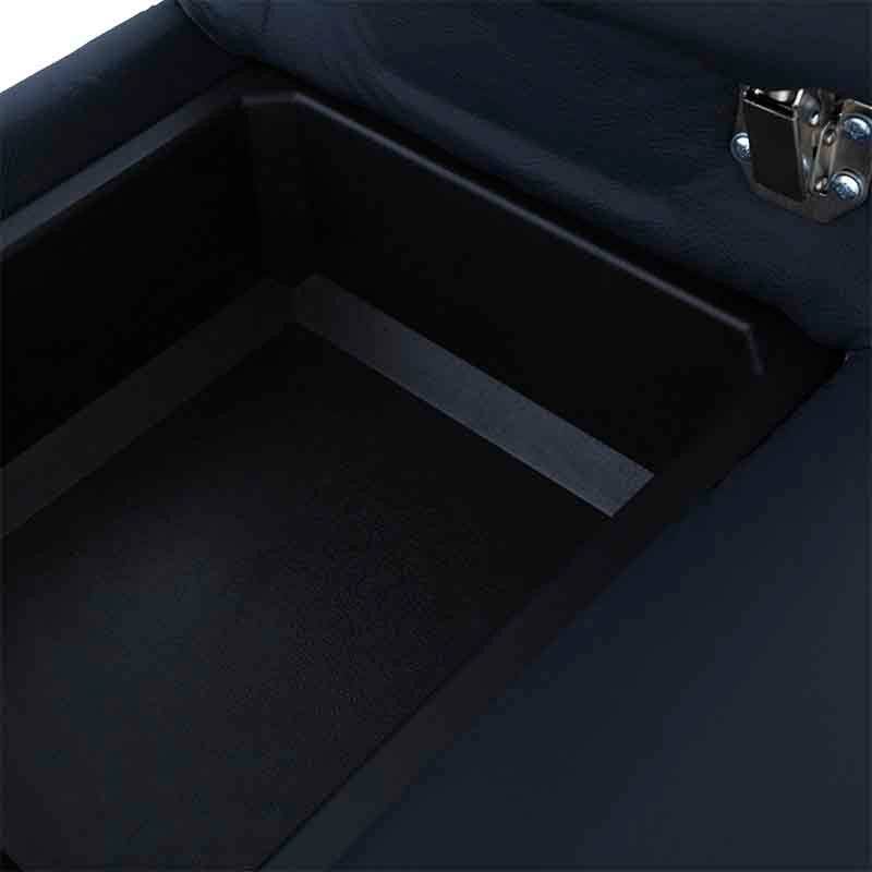 Sala Enzo III consola de cuero azul cobalto, moderna y elegante, con detalles en piel y leather touch.