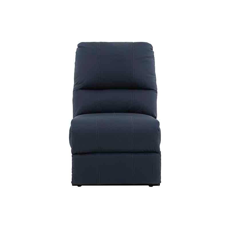 Juego de sala Enzo de cuero azul cobalto con sillón central, 5 piezas, diseño modular y moderno en imagen.