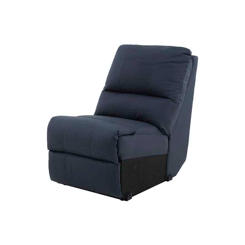 Juego de sala Enzo de 5 piezas en piel color azul cobalto, incluye sillón central y módulos modulares en cuero y leather touch.