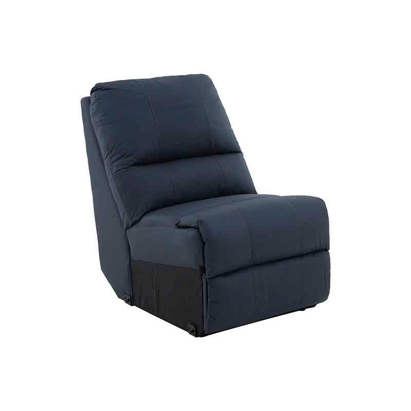 Juego de sala Enzo de 5 piezas en piel azul cobalto, incluye sillón central, con diseño modular y estilo moderno.