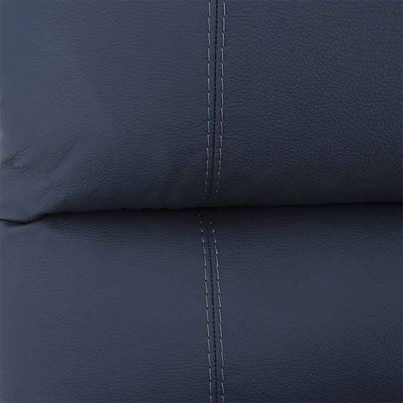 Juego de sala Enzo de 5 piezas en cuero azul cobalto, incluye sillón central y mobiliario modular de diseño moderno.