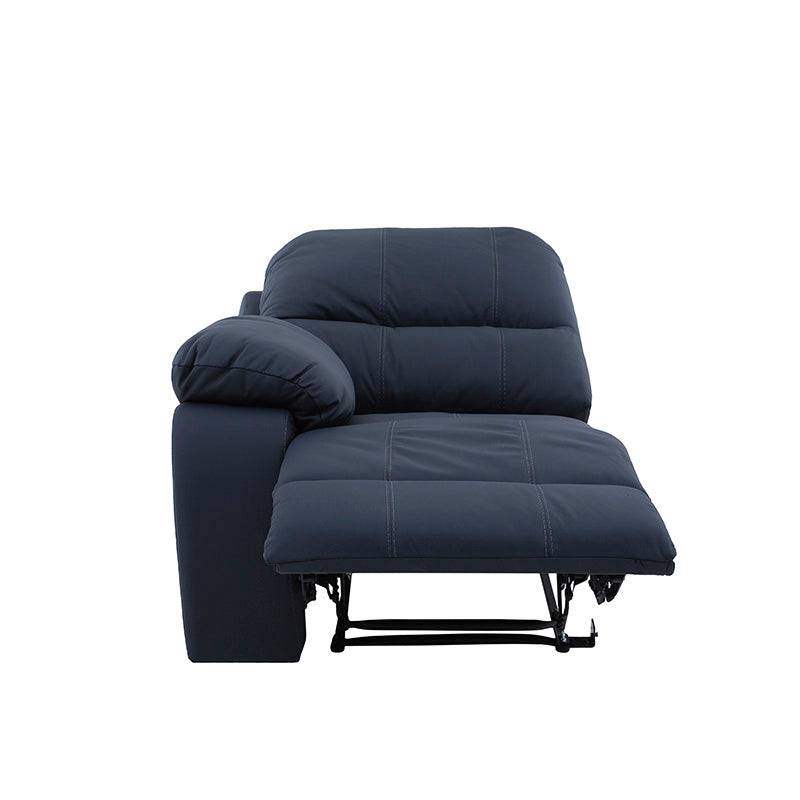 Juego de sala Enzo de 5 piezas en cuero azul cobalto, con diseño modular y estilo moderno para salón elegante.