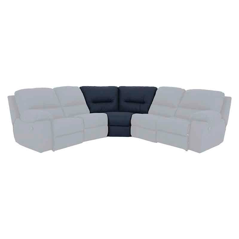 Juego de sala Enzo de 5 piezas en piel azul marino con diseño modular, mostrando el sofá y el rincón en un ambiente moderno.