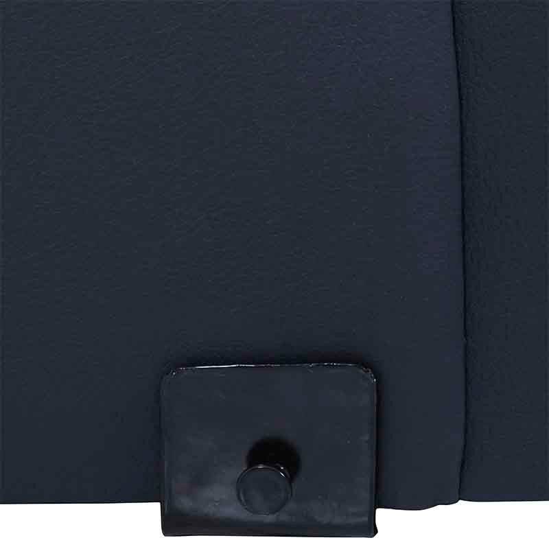 Juego de sala Enzo de 5 piezas en azul marino con acabado en piel y leather touch, con sofá en esquina visible en la imagen.