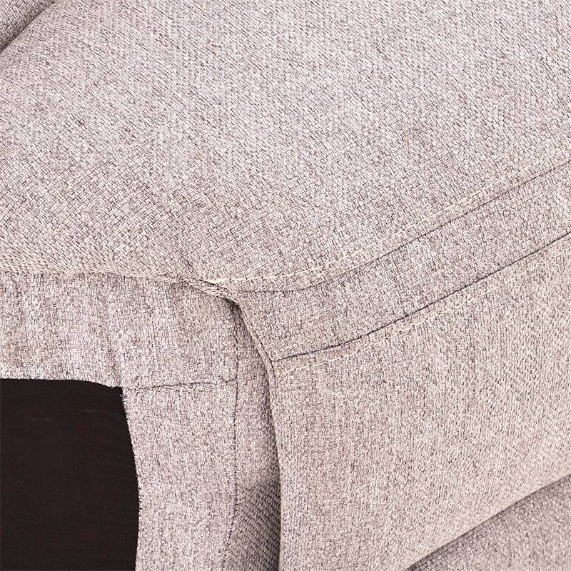 Módulo de sala esquinero Pauda II en gris, tapizado en tela, con dimensiones de 105 cm de frente, 100 cm de alto y 90 cm de fondo.
