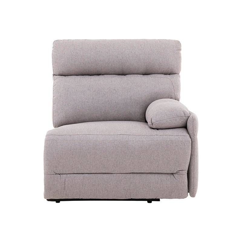 Módulo lateral derecho de la sala Pauda II en tela gris, con tapizado plano y estructura moderna.