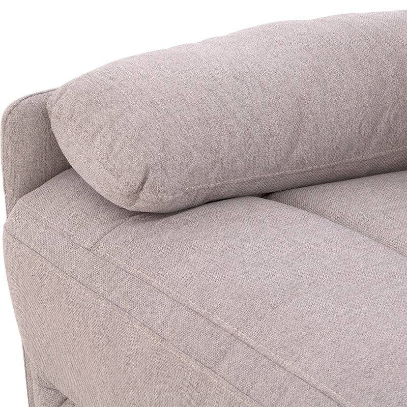 Módulo lateral izquierdo de la sala Pauda II en gris tapizado de tela, con dimensiones de 105 cm de alto y 90 cm de fondo.