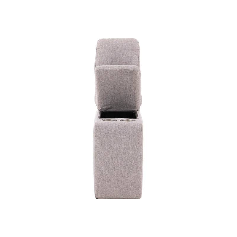 Sala Pauda II deurope.com.mx, sala modular gris con consola, tapizado en tela, con dimensiones de 30 cm de alto y 90 cm de fondo.