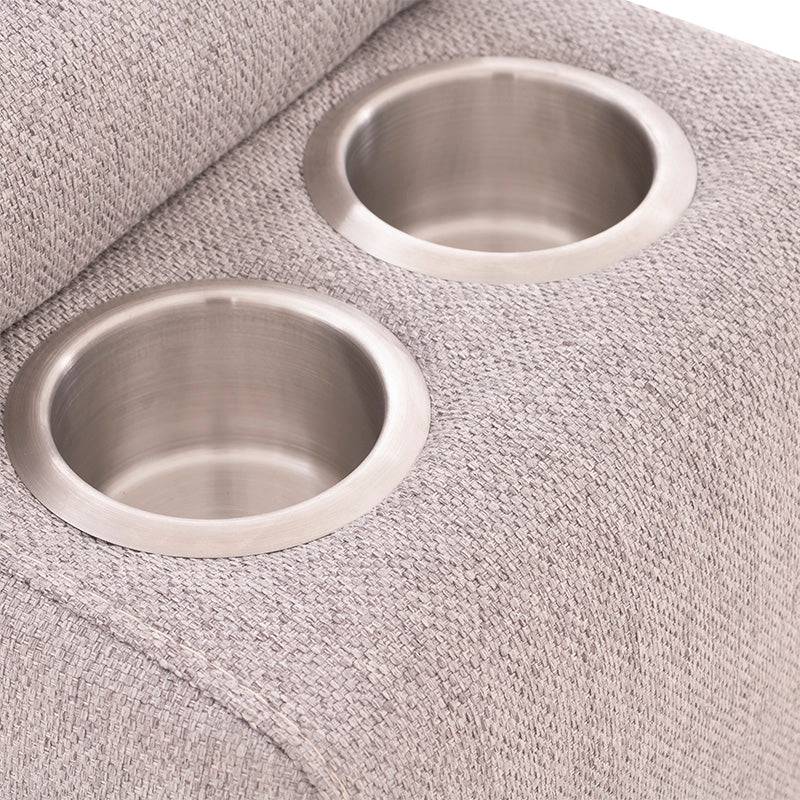 Sala Pauda II deurope.com.mx, sala modular gris con consola, tapizado en tela, con frente de 30 cm, altura de 100 cm y fondo de 90 cm.