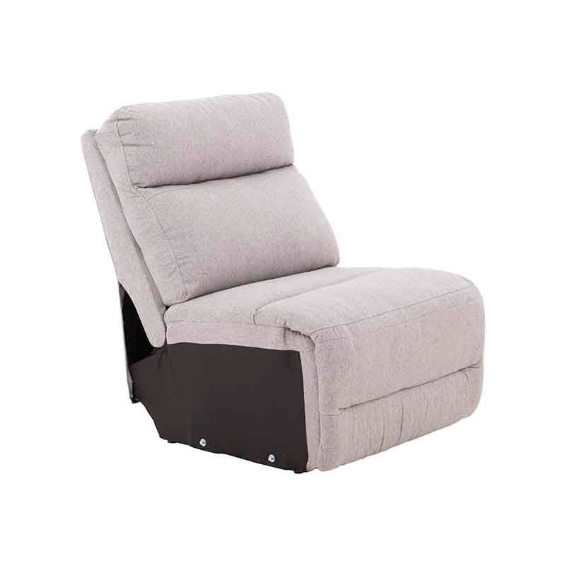 Módulo de sala Pauda II de europe.com.mx, sillón central gris tapizado en tela, con frente de 80 cm, alto 100 cm y fondo 90 cm.