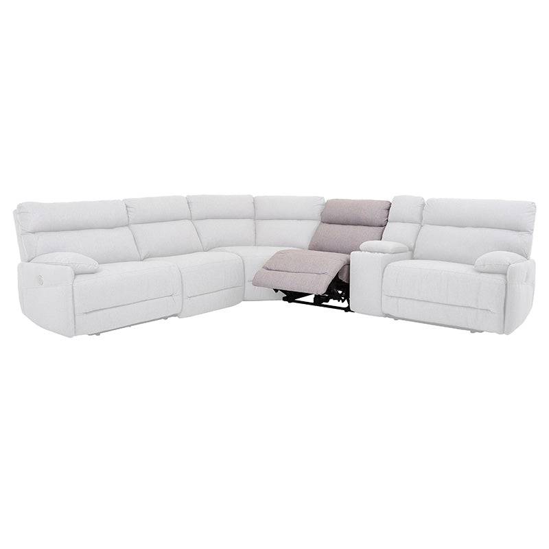 Sillón central reclinable de la sala Pauda II en gris, módulo de sala de tapiz de tela con estructura moderna.