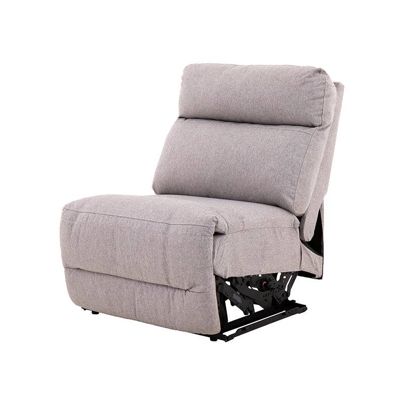 Módulo de sala Pauda II de Eureope en gris tapizado, sillón central reclinable, estructura moderna y cómoda.