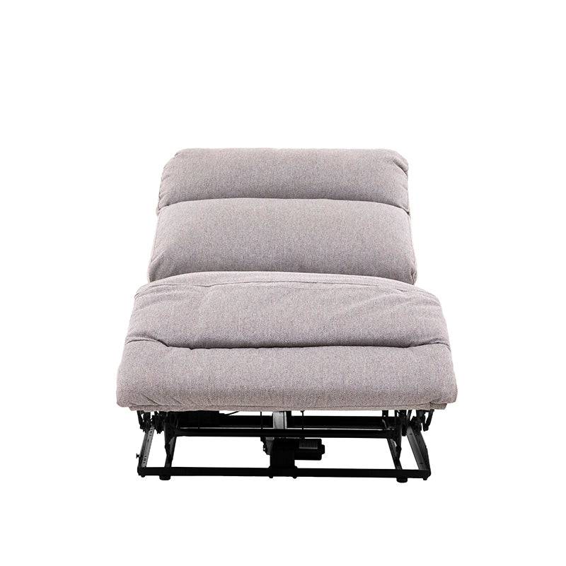 Sillón central reclinable de la sala Pauda II en gris, módulo de sala de tela con respaldo y asiento acolchonados.