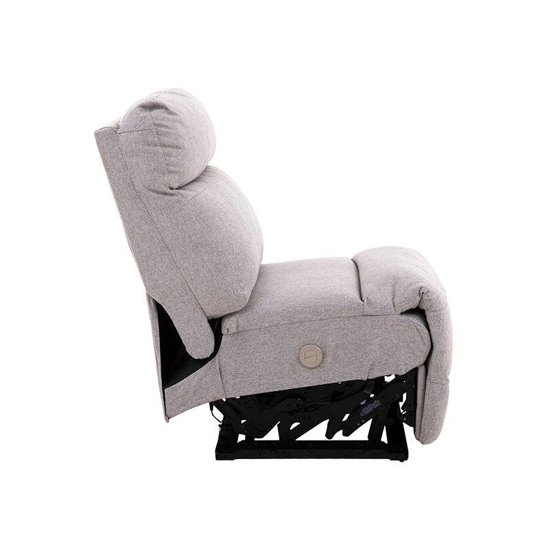 Sillón central reclinable del módulo de sala Pauda II en gris de tapiz de tela, con tamaño de 80x100x90 cm.