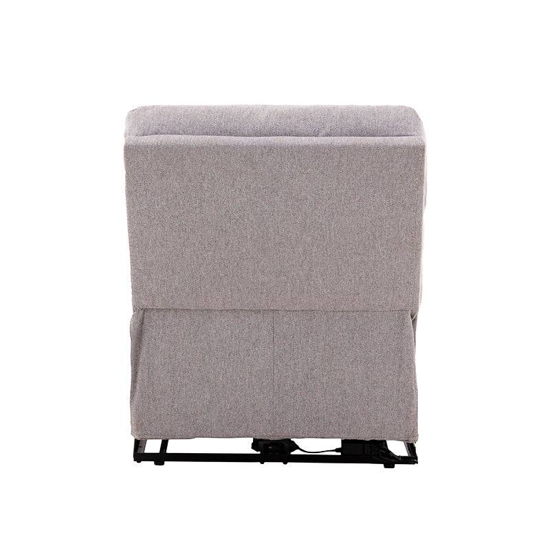 Módulo de sala Pauda II deurope.com.mx, sillón central reclinable en gris con tapiz de tela, frente 80 cm, alto 100 cm, fondo 90 cm