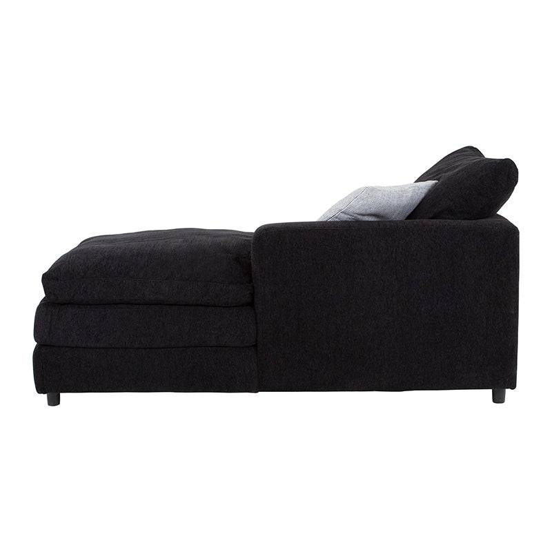 Juego de sala Lazy deoupe con sofá modular negro de tela, chaise longue frontal, dimensiones 95x90x174 cm, estilo moderno.
