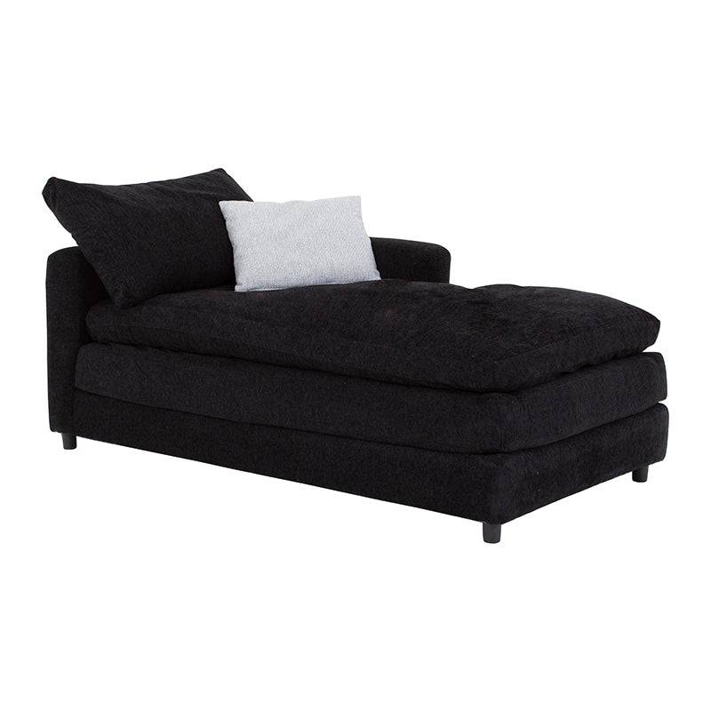 Juego de sala Lazy deoupe de 3 piezas en tela negra, con chaise longue, tamaño 95x90x174 cm, moderno y cómodo.