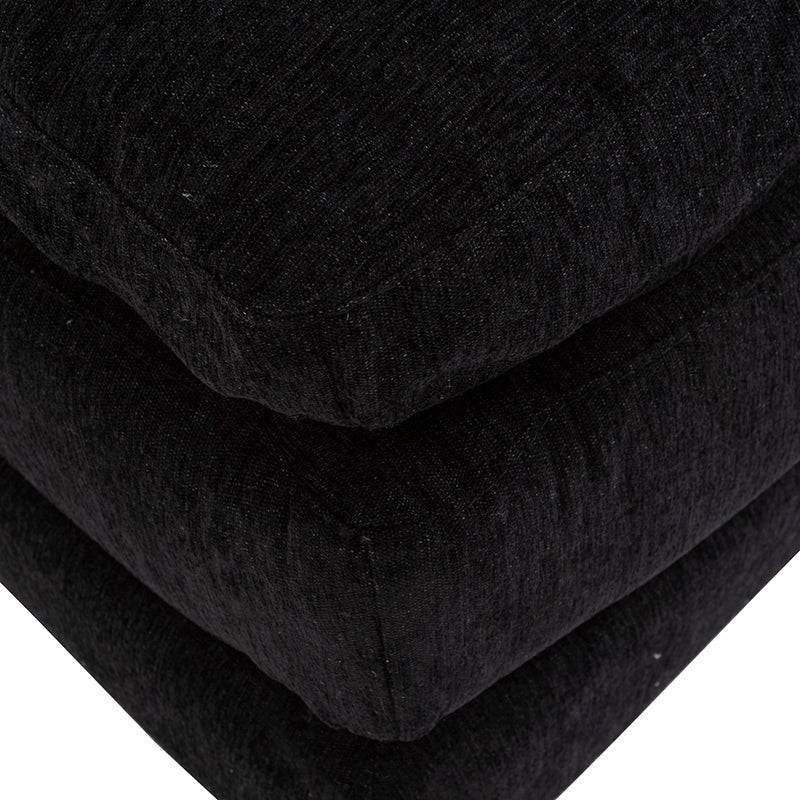 Juego de sala Lazy de 3 piezas en tela negra, incluye chaise longue, con cojines y estructura moderna.