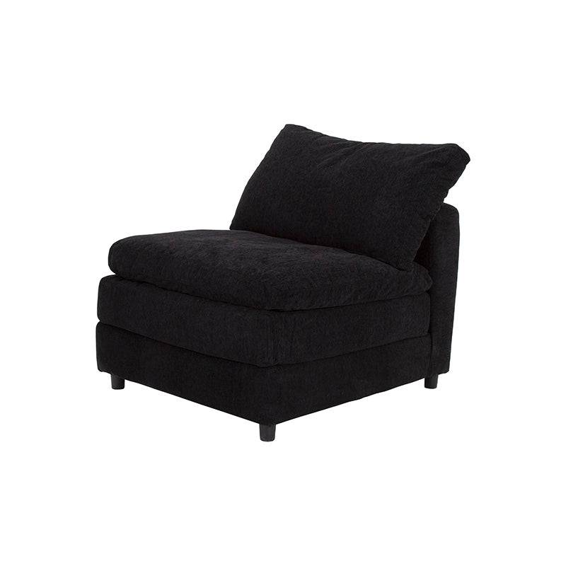 Juego de sala Lazy de 3 piezas en tela negra con sillón central, estilo modular y diseño cómodo para salón moderno.
