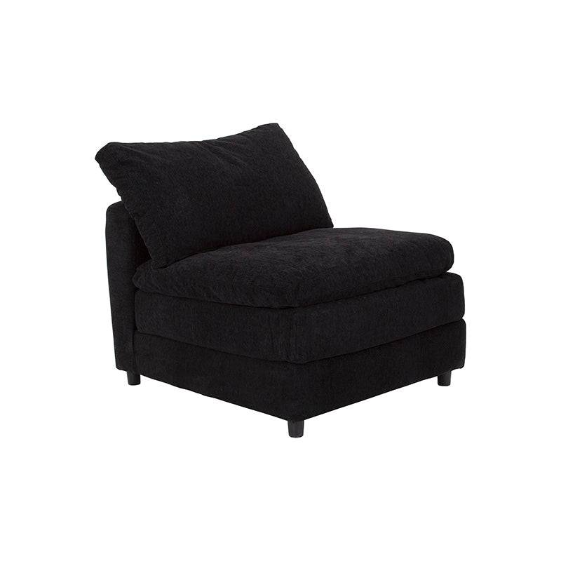 Juego de sala Lazy deoupe.com.mx en tela negra, incluye sillón central, con módulos rectos y respaldo acolchado.
