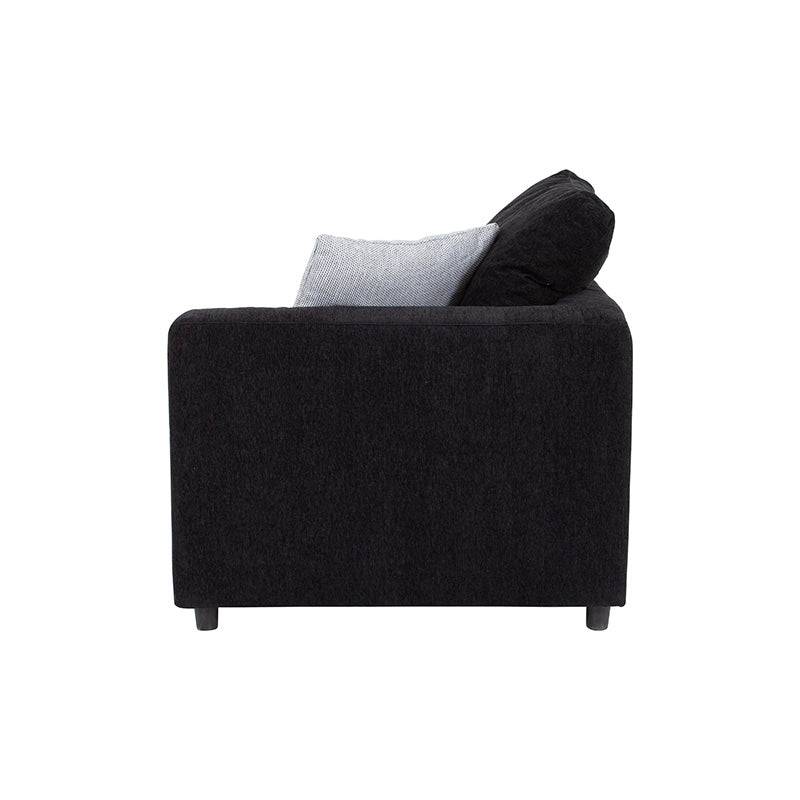 Juego de sala Lazy de 6 piezas en tela negra, incluye sillón esquinero y módulos con estructura moderna y cómoda.