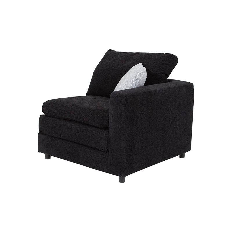 Juego de sala Lazy de 6 piezas en tela negra, incluye sillón esquinero y módulos modulares para sala moderna.