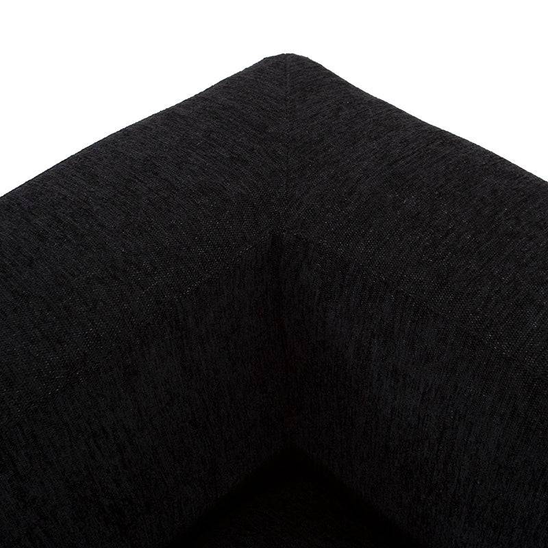 Juego de sala Lazy de 6 piezas en tela negra, incluye sillón y sofá esquinero con estructura moderna.