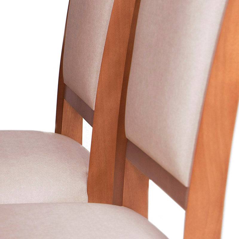 Juego de comedor Siena de nueve piezas con sillas de madera en color café almendra y tapizado de cuero en estilo moderno.