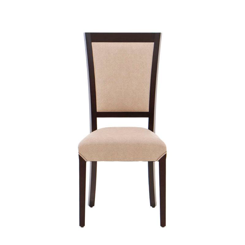 Juego de comedor Siena de 9 piezas con sillas de madera en color café almendra y tapizado de cuero touch, de deurope.com.mx