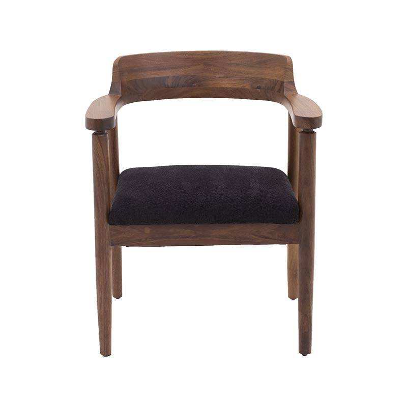 Juego de comedor Quetzal de 8 piezas con sillas tapizadas en tela de poliéster color café y negro, con estructura de madera robusta.