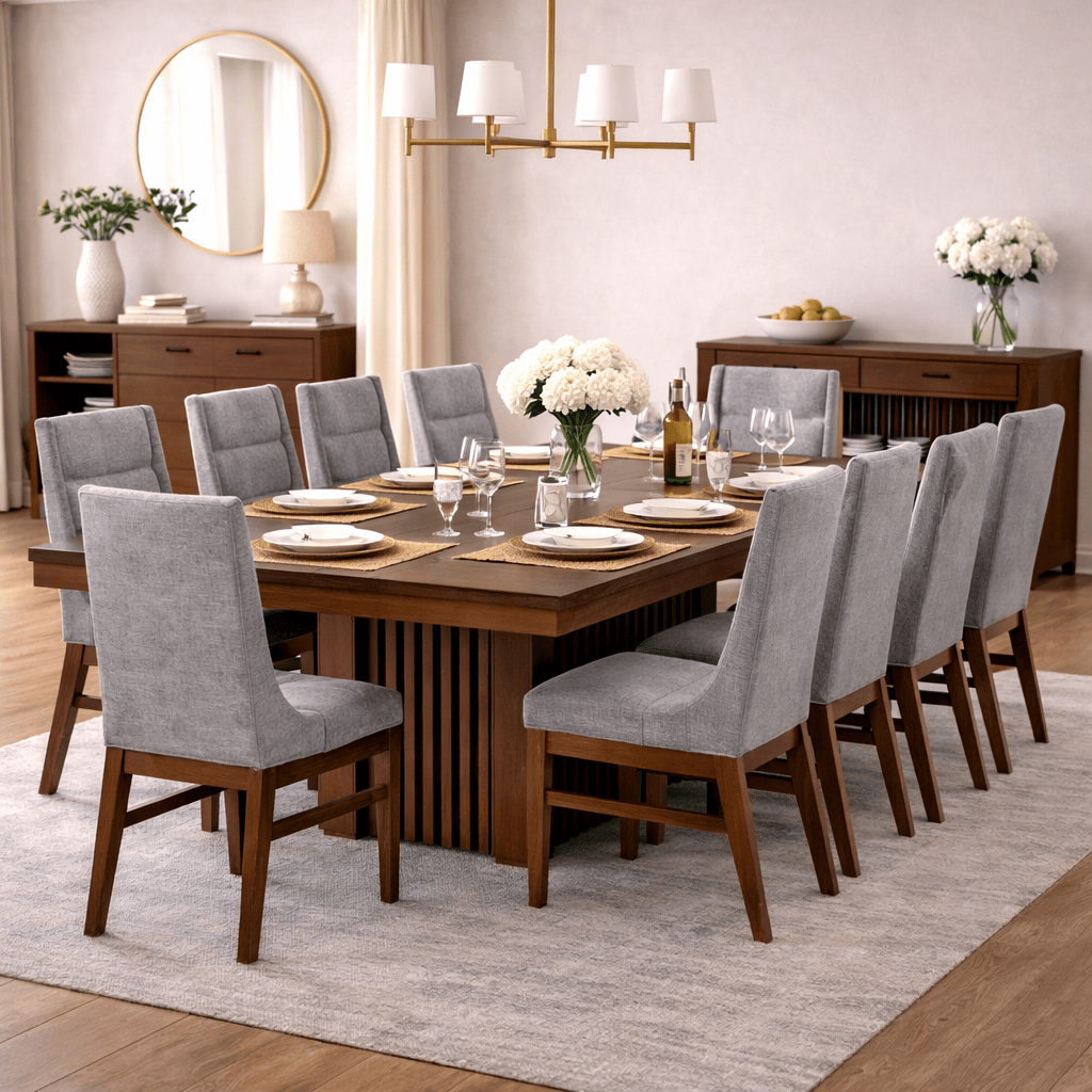 Mesa de comedor Bourbon de Deurope.com.mx, vista de la mesa de madera con diseño clásico y superficie amplia.