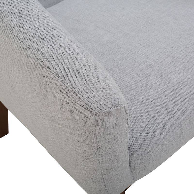 Juego de comedor Montecarlo con buffet y sillas en nogal y gris con tapizado de tela, muebles de comedor elegantes y modernos.