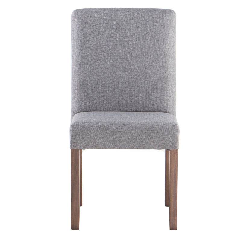 Juego de comedor Aragón 5 piezas con sillas de madera nogal y tapiz gris, estructura en madera de poplar, en un entorno elegante