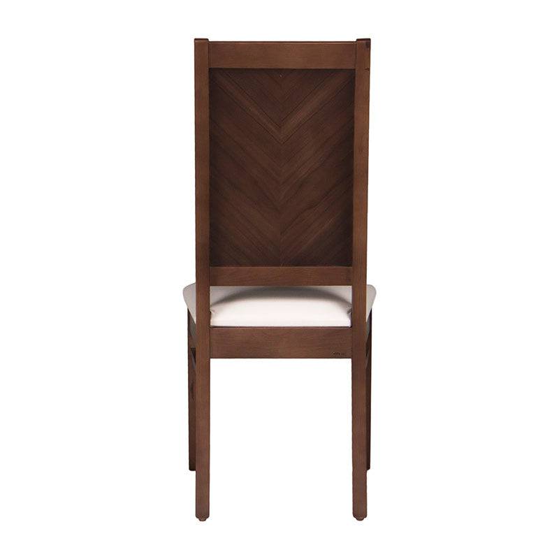 Sillas Orleans de comedor en nogal y marfil con tapizado de leather touch, parte del juego de comedor Quetzal de 7 piezas