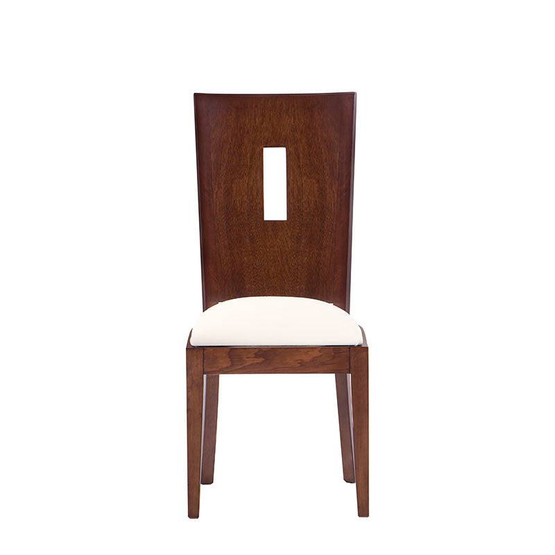 Sillas de comedor tapizadas en tela con estructura de caoba en conjunto Juego de Comedor Quetzal deurope.com.mx