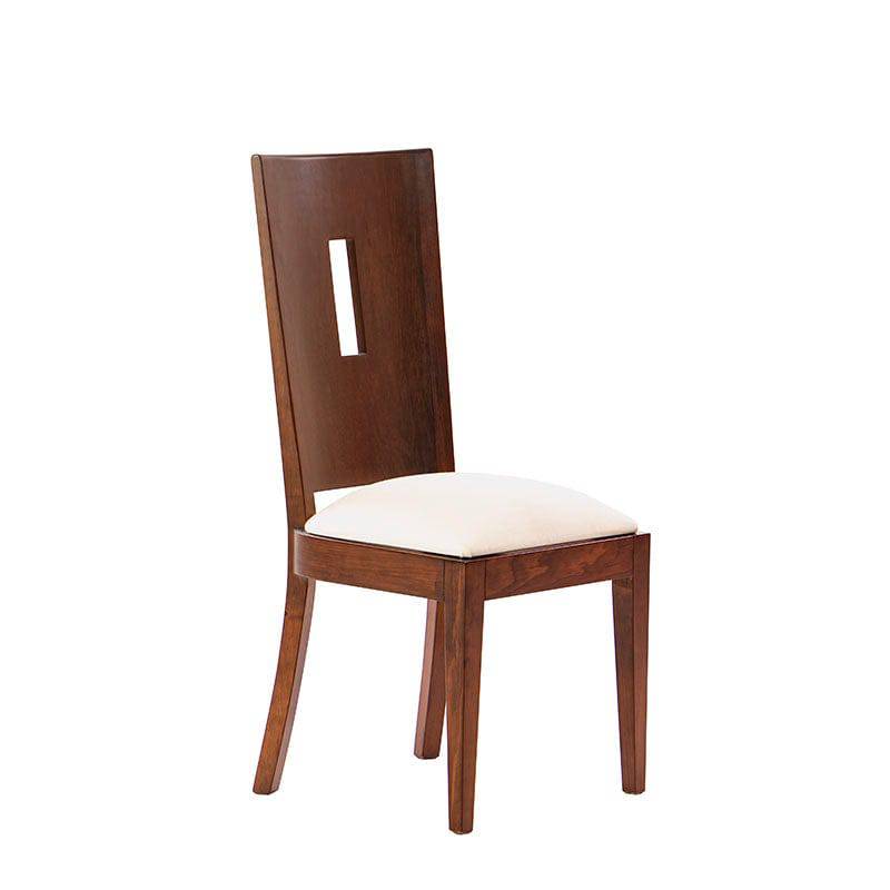 Juego de comedor Quetzal de 9 piezas con sillas tapizadas en tela, estructura de madera de caoba y acabado en color tabaco.