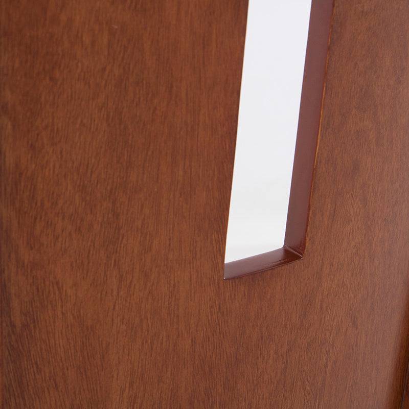 Juego de comedor Quetzal de 9 piezas con sillas tapizadas en tela y estructura de madera en tono tabaco, vista frontal.