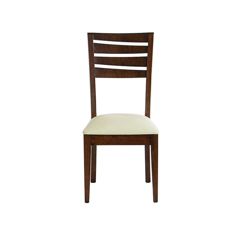 Juego de comedor Quetzal de nueve piezas con sillas de madera de pino enchapada en caoba y tapiz de leather touch.