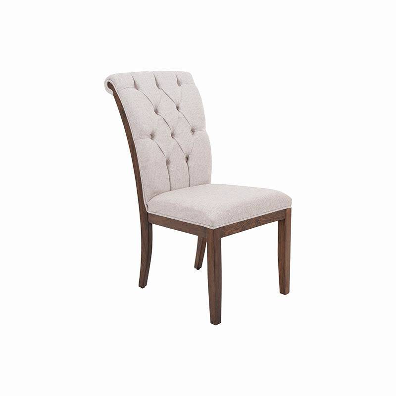Juego de comedor Siena de 9 piezas con sillas de tela color tabaco y mesa rectangular de 105 cm de altura, estilo moderno.