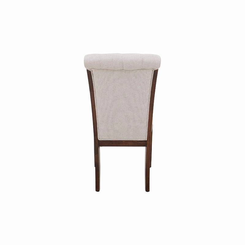 Juego de comedor Siena de 9 piezas con sillas tapizadas en tela color tabaco, mesa de 105 cm de altura y 70 cm de fondo.