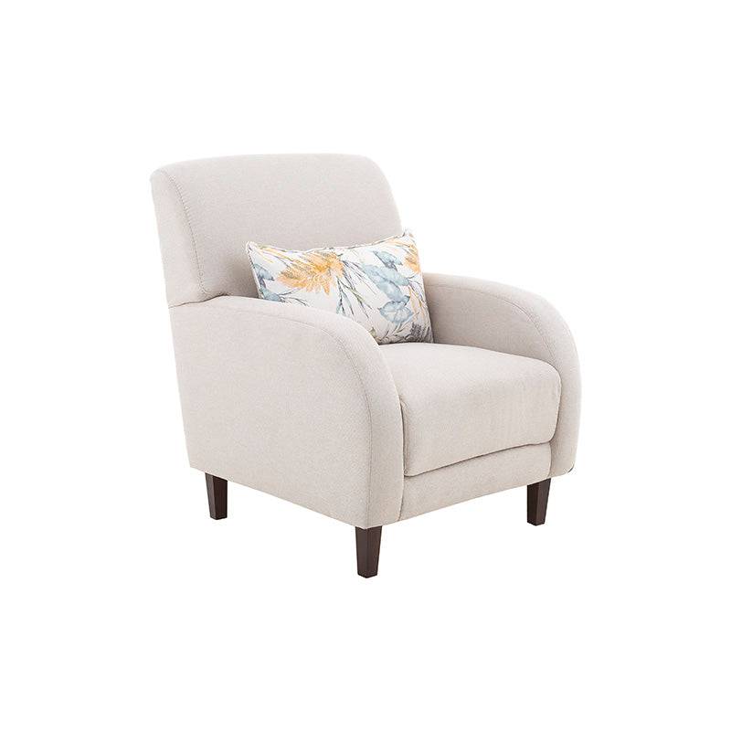 Juego de sala Tamayo de 3 piezas con sillones beige claro de tela, con estructura sólida y tamaño compacto.