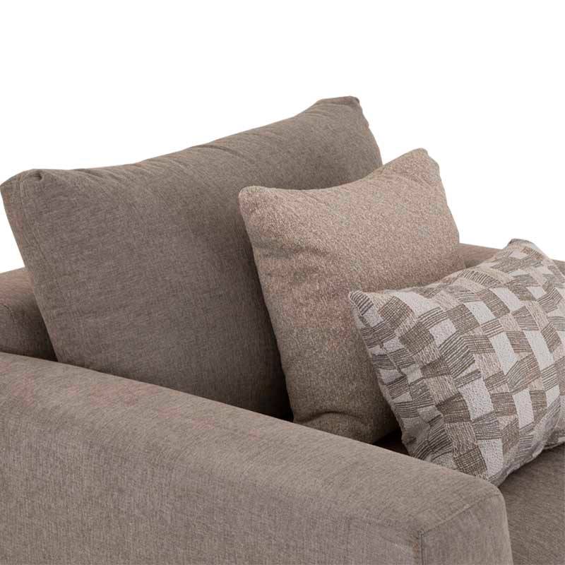 Sillón individual del Juego de Sala Oporto de deurope.com.mx, tapizado en tela gris con estructura de madera visible.