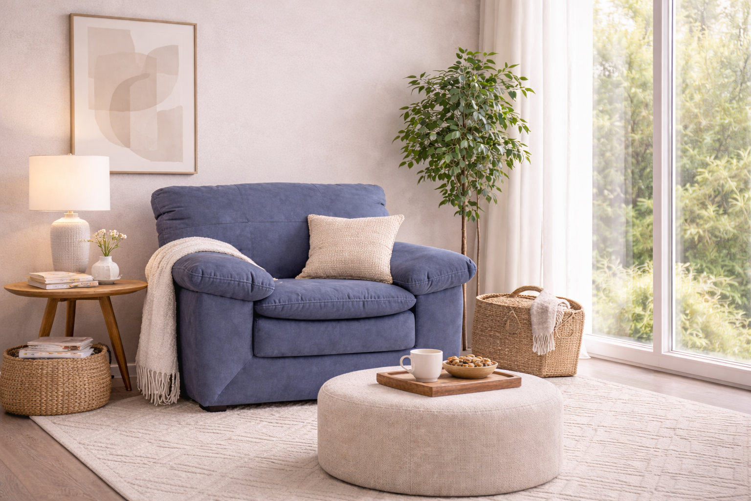 Sillón Calvin de microfibra gris con respaldo y asiento acolchado, dimensiones de 102x90x91 cm, estilo moderno y cómodo.