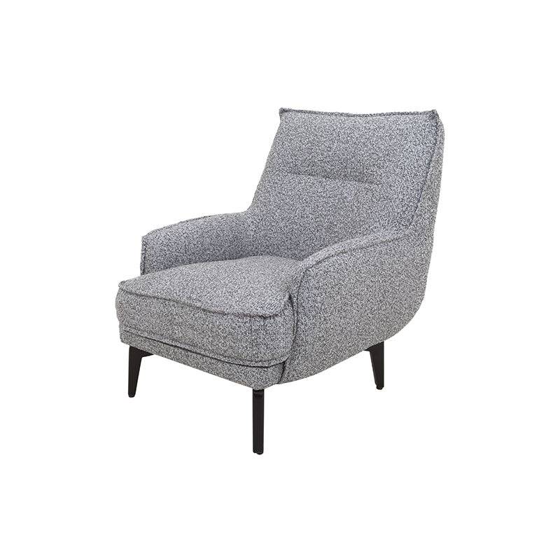 Sillón Andrea Berlin de tapiz gris, con respaldo y asiento acolchado, de formato compacto y elegante para sala.