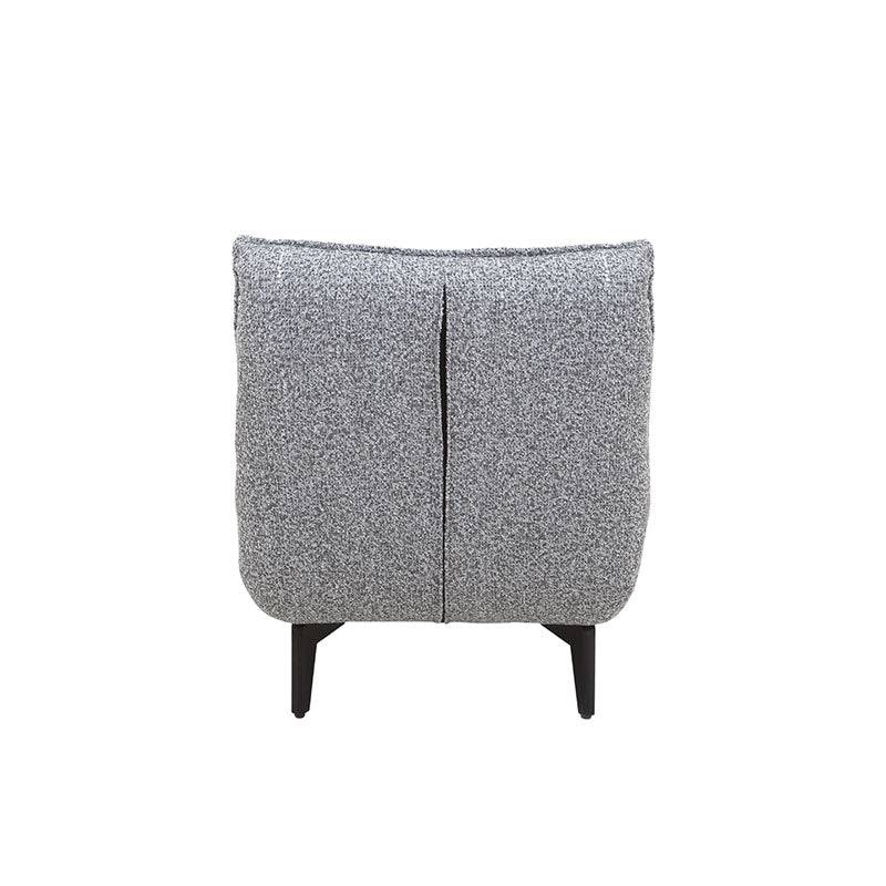 Sillón Andrea Berlin gris de tapiz en tela, vista frontal, con respaldo y asiento acolchado, en un entorno moderno.