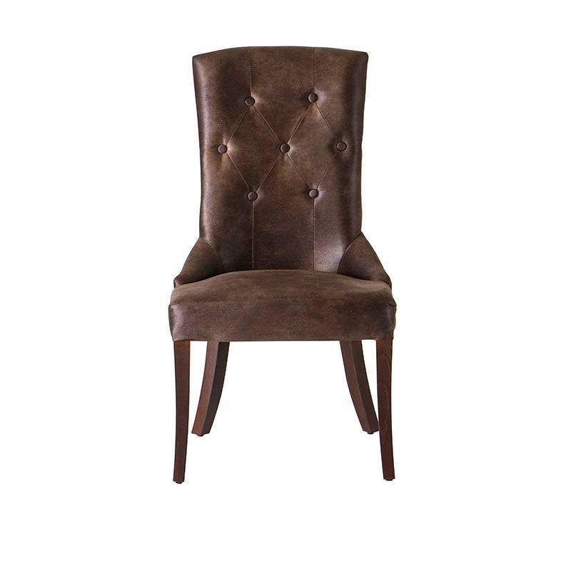 Juego de comedor Aragón de 8 piezas con sillones de madera de pino y tapizado en suede en color moka.