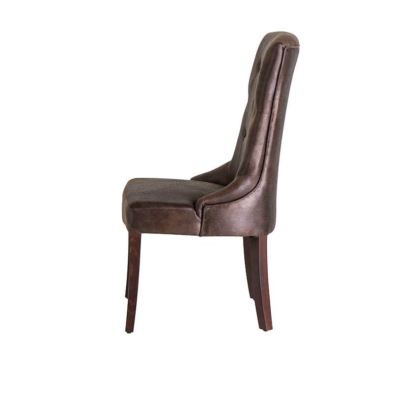 Juego de comedor Aragón de 8 piezas con sillones de madera de pino y tapizado en suede en color moka, incluyendo mesa y sillas.