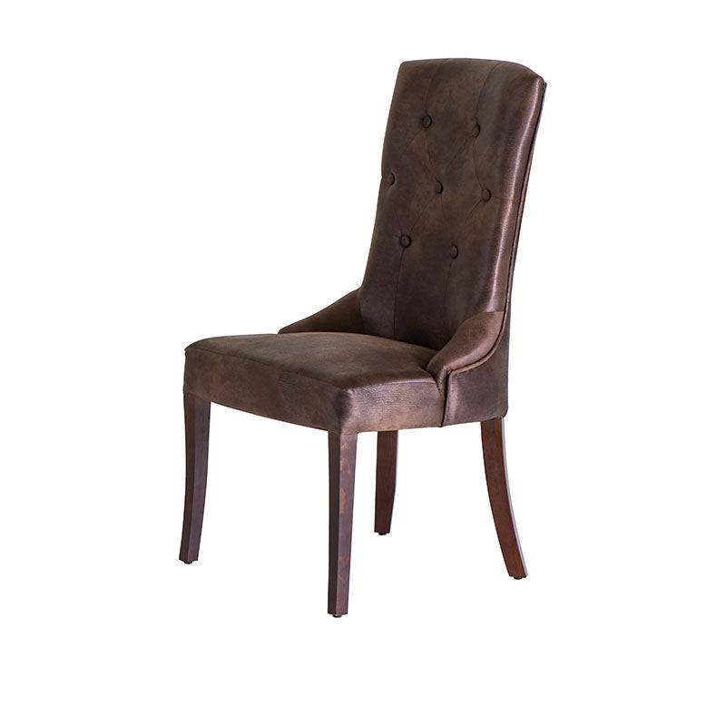 Juego de comedor Aragón de 8 piezas con sillones de madera de pino tapizados en suede en color moka.